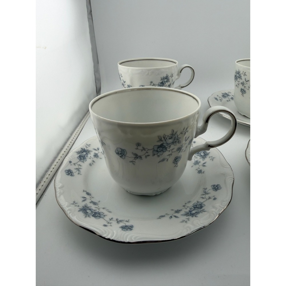 Johann Haviland Bavaria Germany Cup and Saucer Set Blue Floral‎ Trim